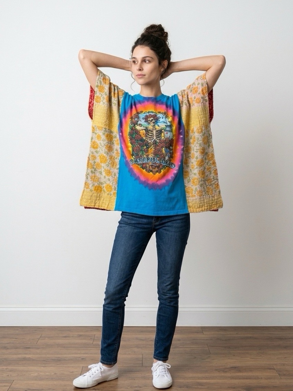 Handcrafted Upcycled Grateful Dead Kantha Tunic One Size - Picture 2 of 11